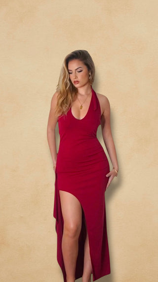 Robe à fente bordeau