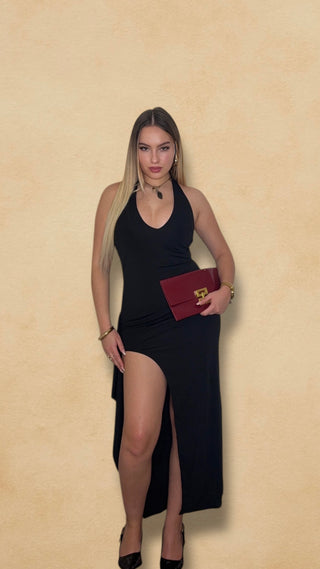 Robe longue noire fendue